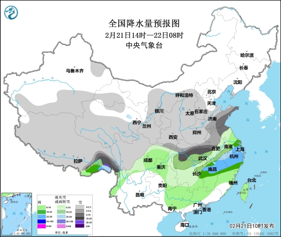 【春运气象服务专报】21日至23日中东部地区持续大范围雨雪冰冻  南方地区有强降温 建议加强交通安全风险管控